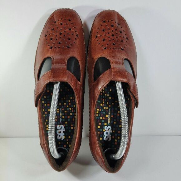 SAS Womens Sz 10.5N Willow Chestnut Brown Mary Jane Cutout Moccasin Loafers - Picture 5 of 7